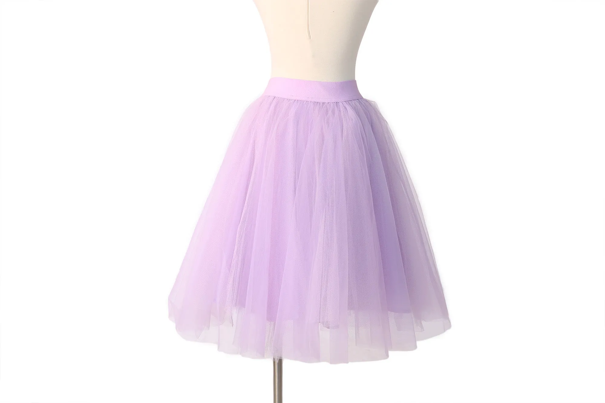 Classic Layered Tulle Midi Skirt - Lilac