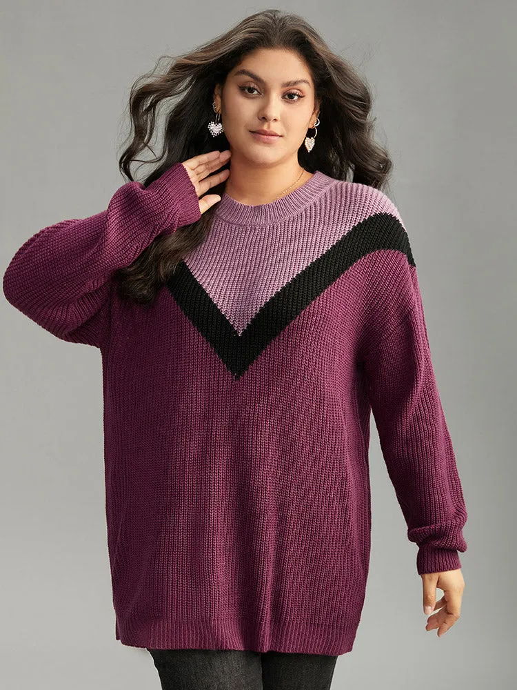 Colorblock Contrast Drop Shoulder Loose Pullover