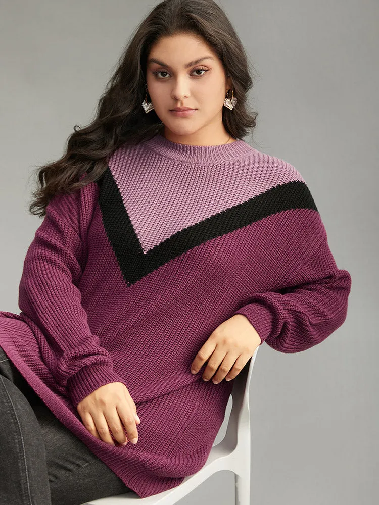 Colorblock Contrast Drop Shoulder Loose Pullover