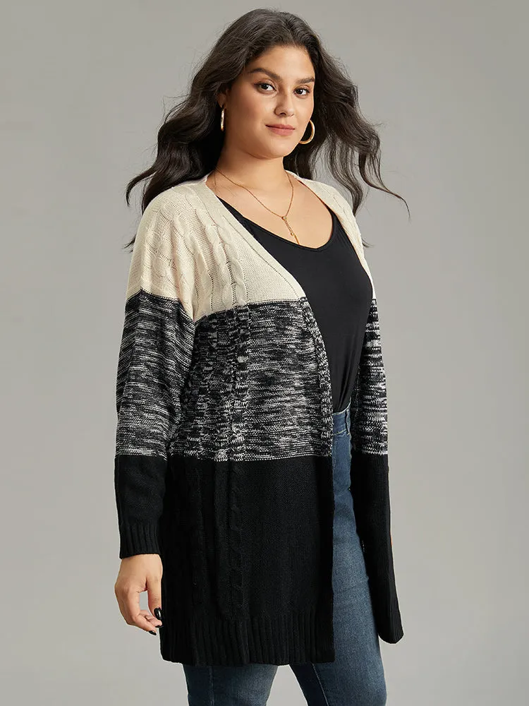 Colorblock Contrast Heather Open Front Cardigan