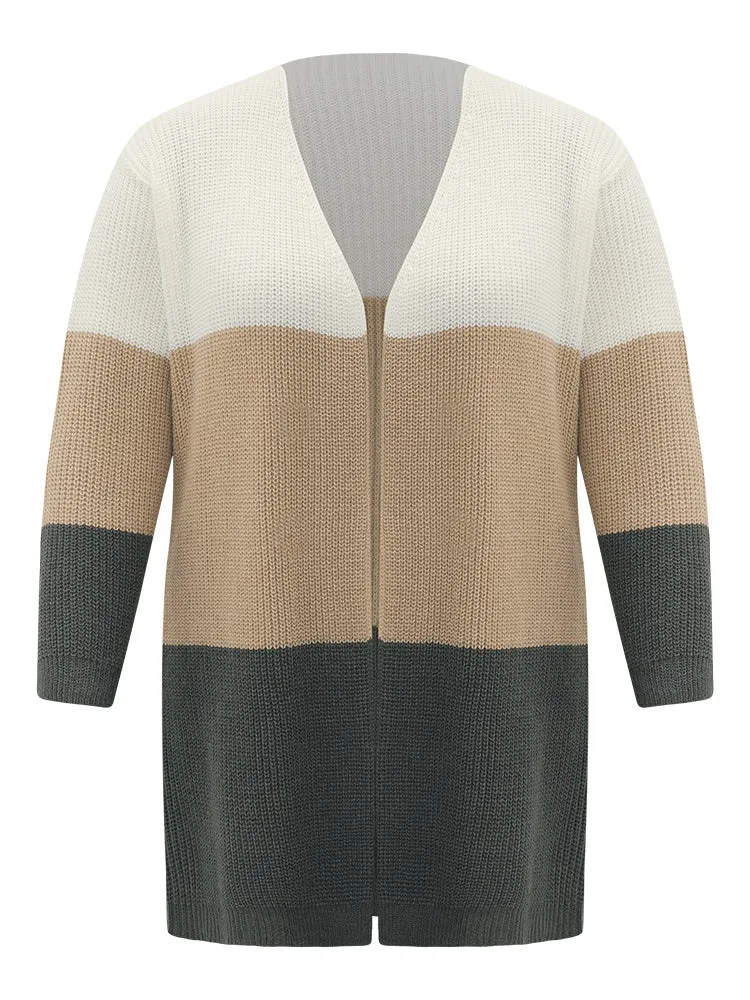 Colorblock Contrast Open Front Cardigan