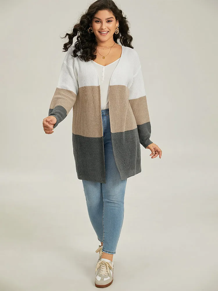 Colorblock Contrast Open Front Cardigan