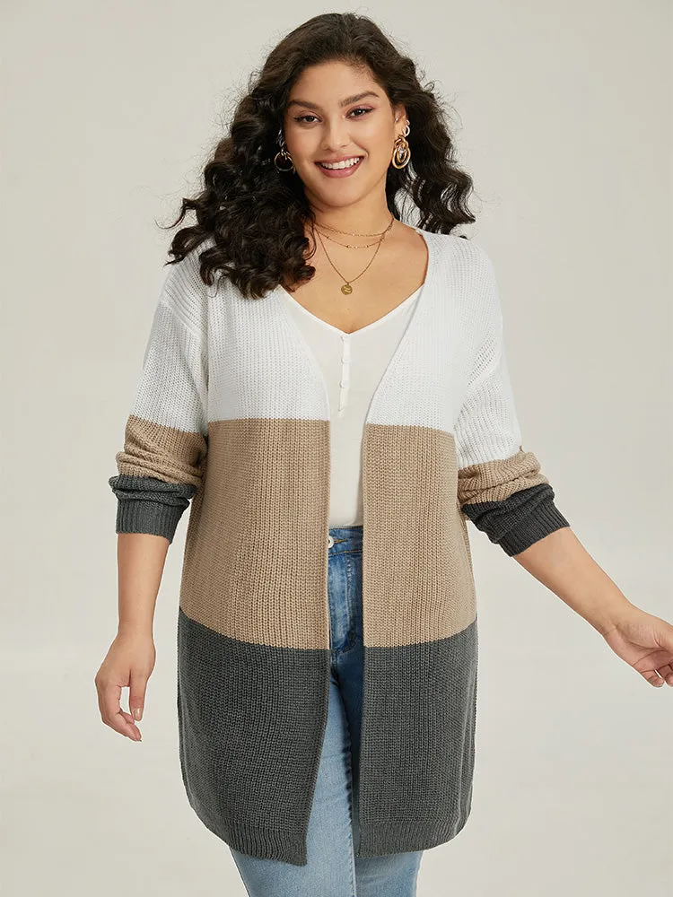 Colorblock Contrast Open Front Cardigan