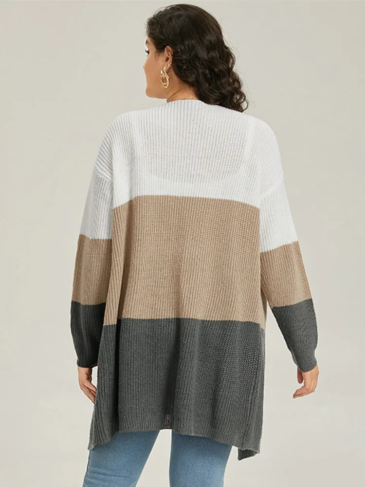 Colorblock Contrast Open Front Cardigan