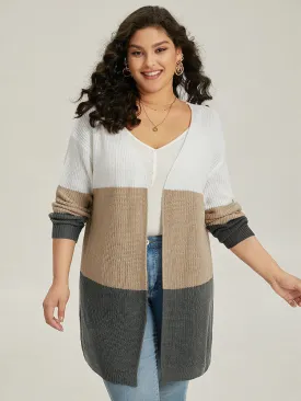 Colorblock Contrast Open Front Cardigan