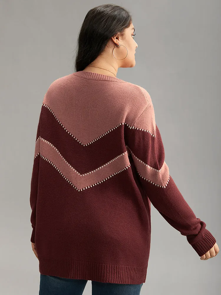 Colorblock Contrast Round Neck Pullover