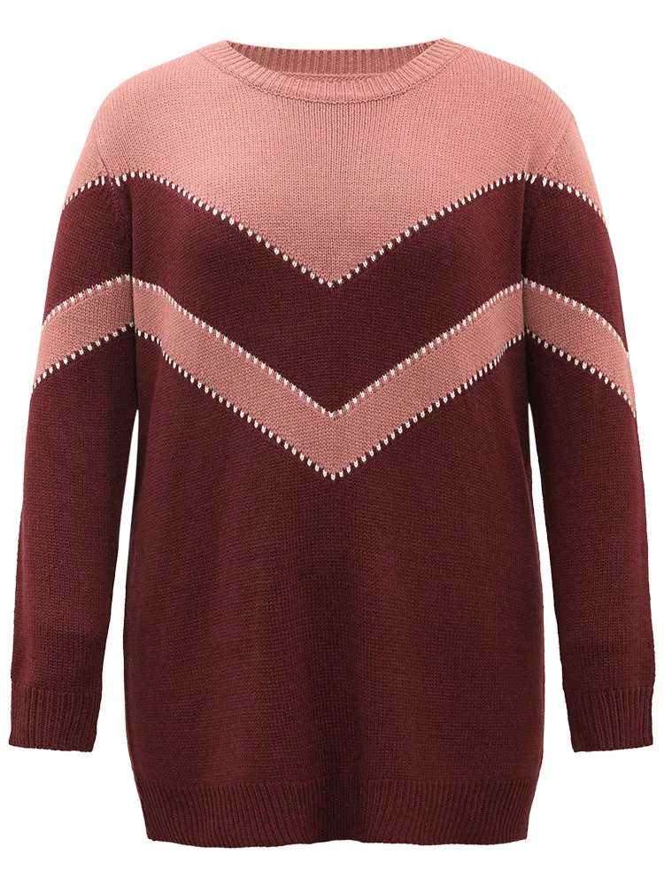 Colorblock Contrast Round Neck Pullover