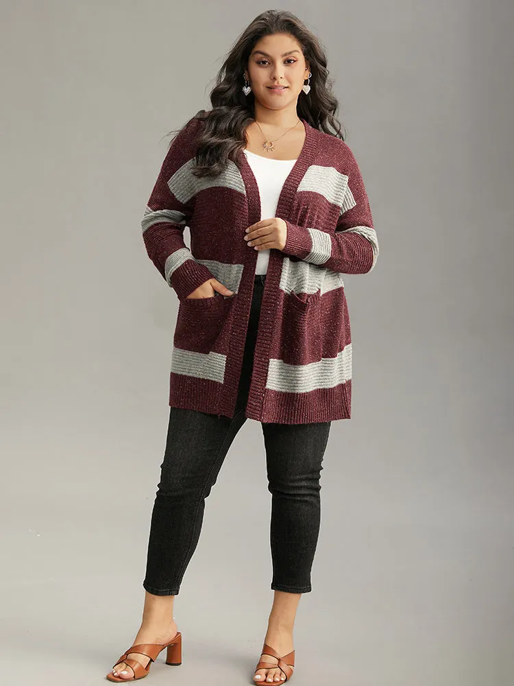 Colorblock Patched Pocket Open Front Cardigan