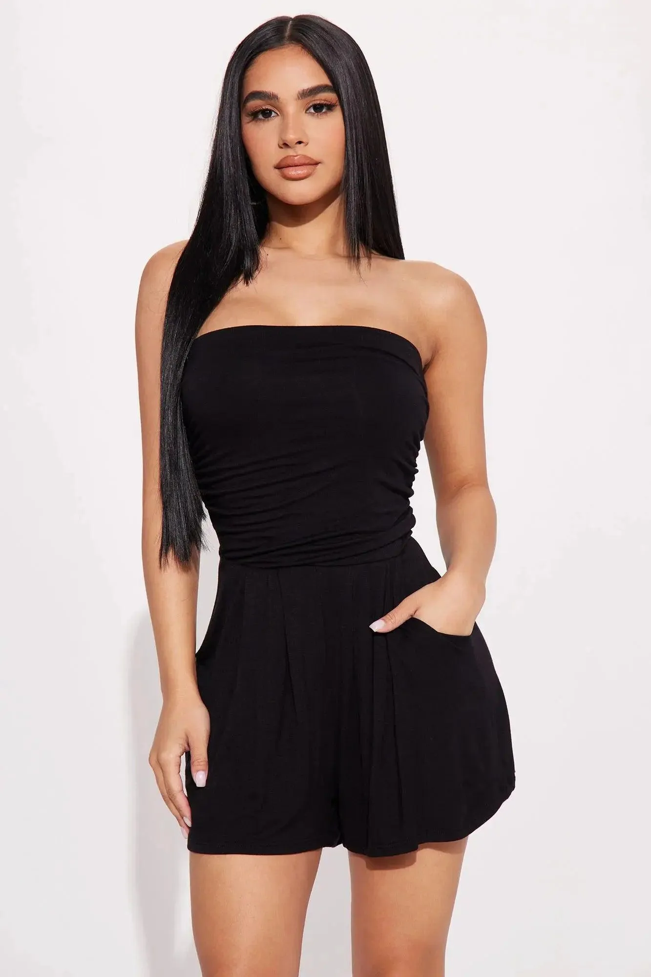 Comfort Stretch Romper - Anchors Away Black Tube Romper with Elastic Waist