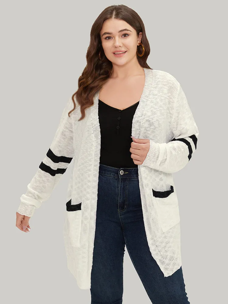 Contrast Patched Pocket Open Front Cardigan