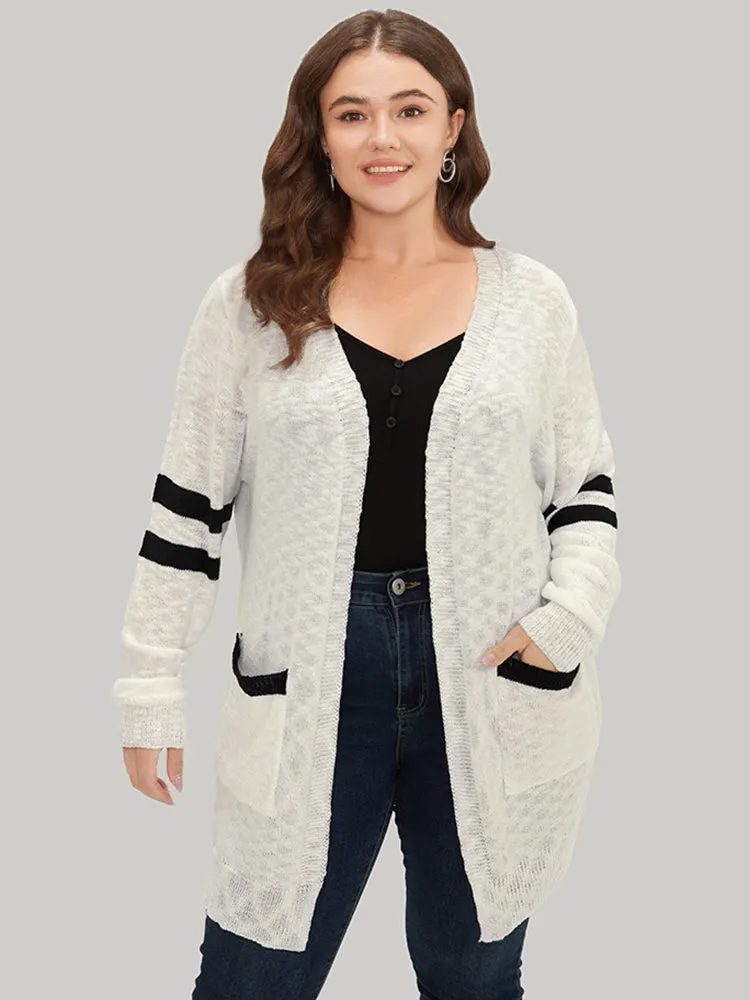 Contrast Patched Pocket Open Front Cardigan