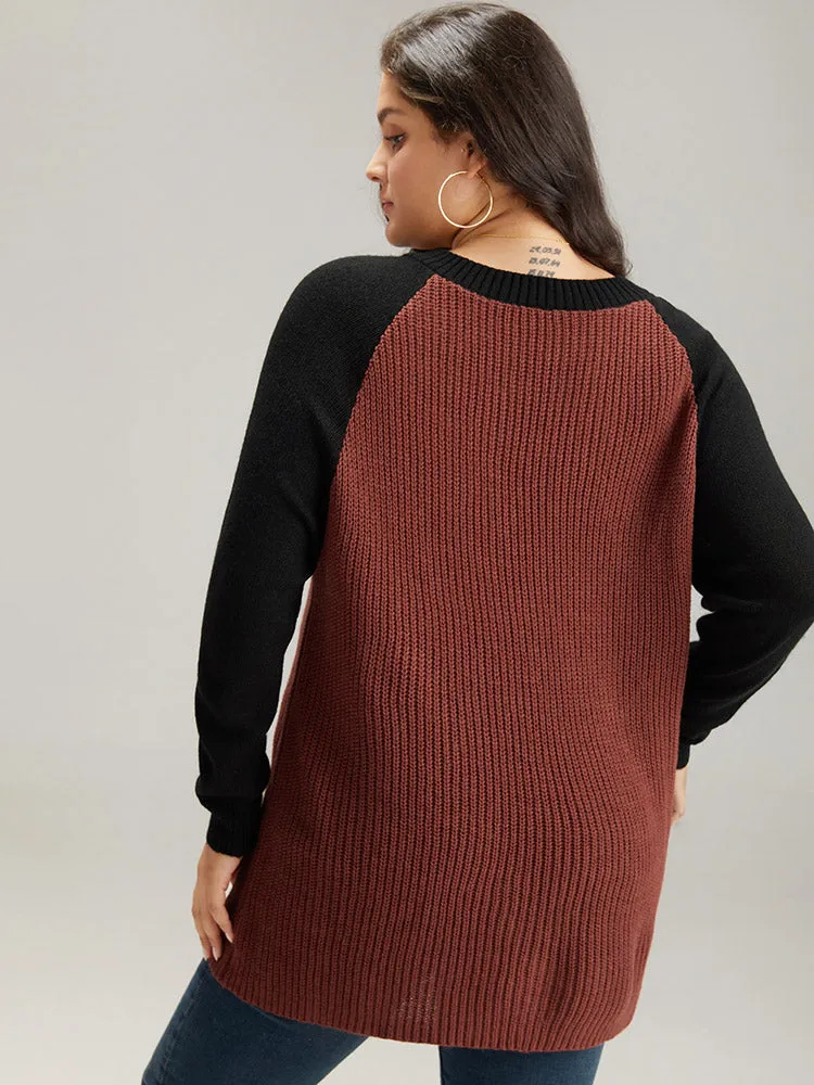 Contrast Raglan Sleeve Plisse Pullover