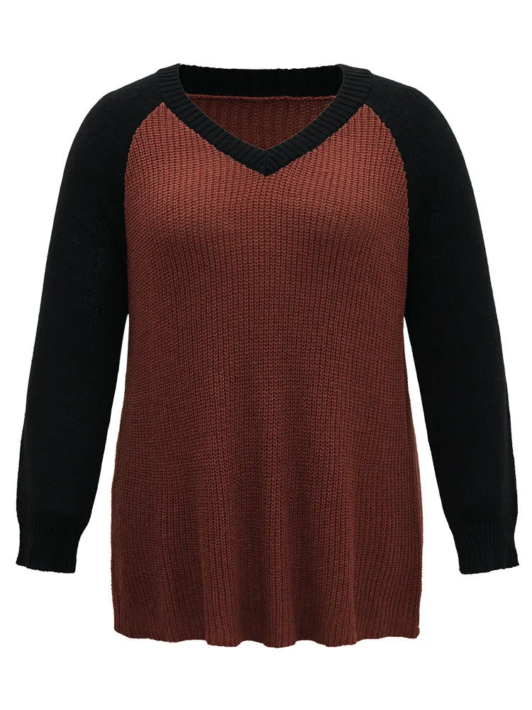 Contrast Raglan Sleeve Plisse Pullover