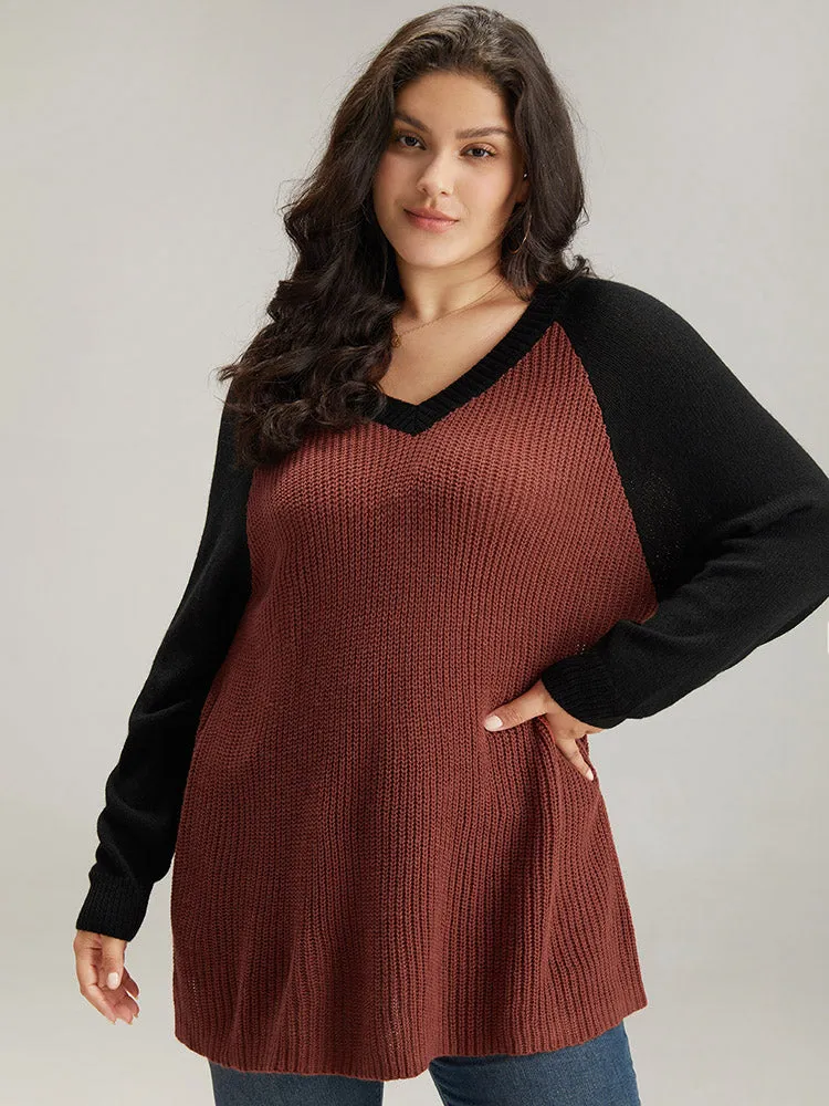 Contrast Raglan Sleeve Plisse Pullover