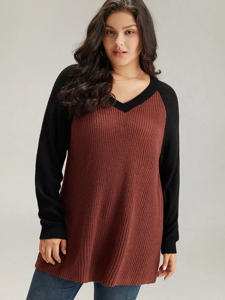 Contrast Raglan Sleeve Plisse Pullover