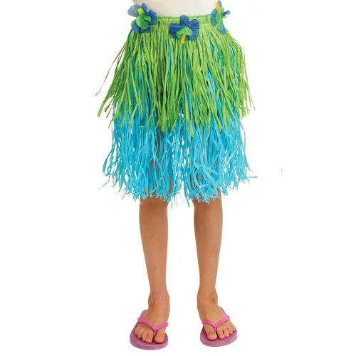 Costume Child Paper Skirt With flower-Blue, Green