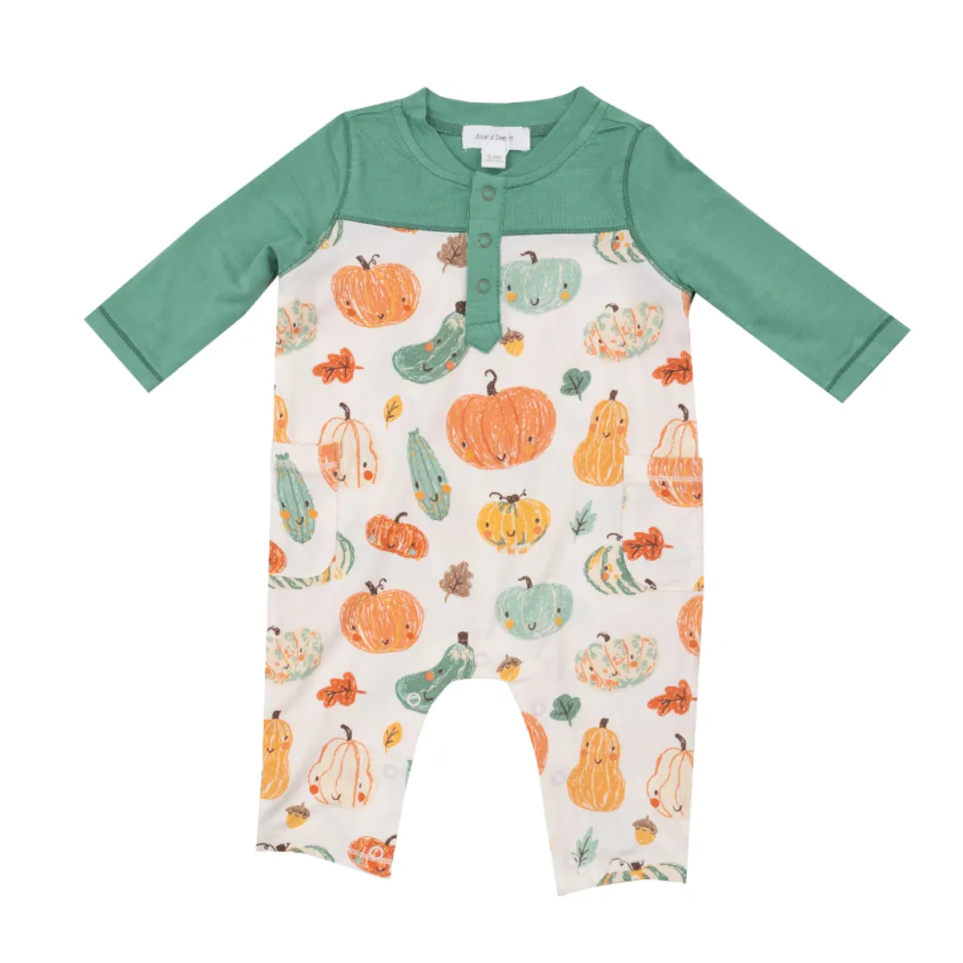 Crayon Pumpkins Romper with Contrast Sleeve