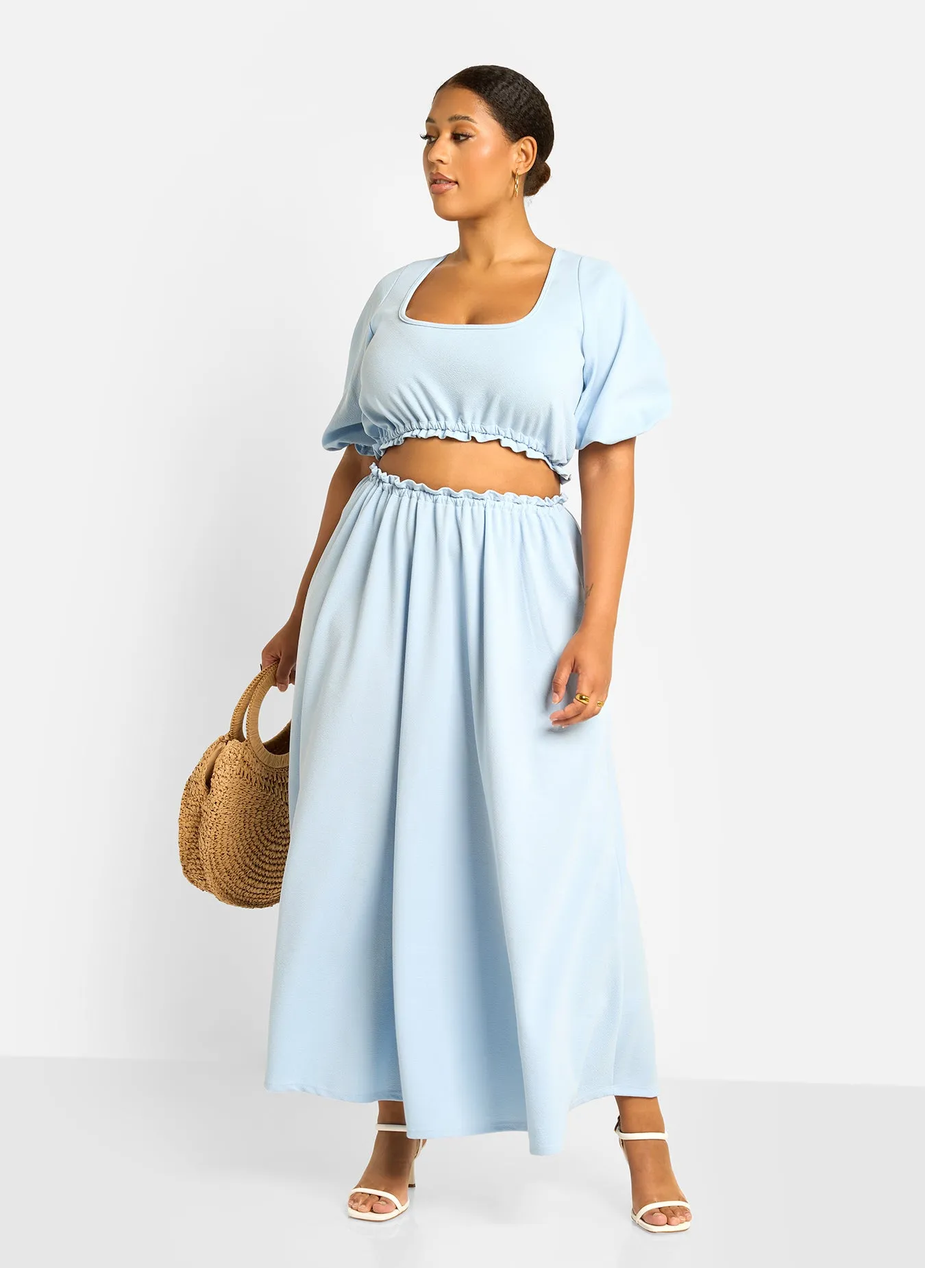 Cyan Skater Maxi Skirt - Baby Blue