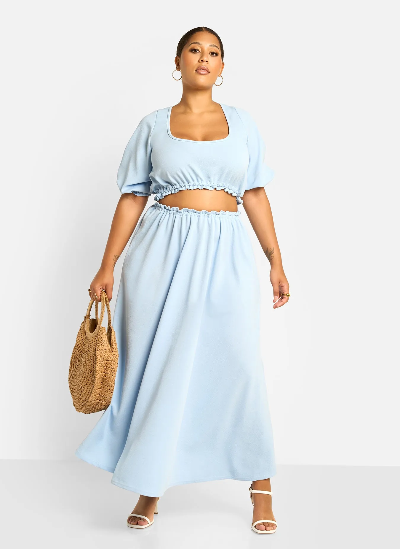 Cyan Skater Maxi Skirt - Baby Blue