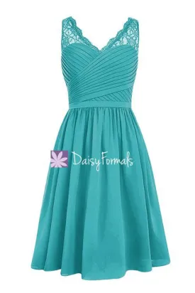 Cyan V-Neckline Bridesmaids Dress Short A-line Knee Length Formal Dress (BM2348)