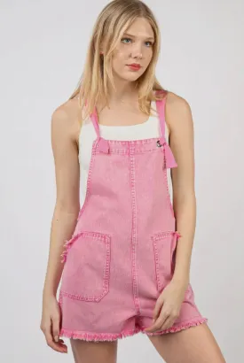 Denim Washed Romper - Pink