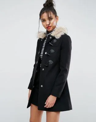 Duffle Coat with Faux Fur Hood