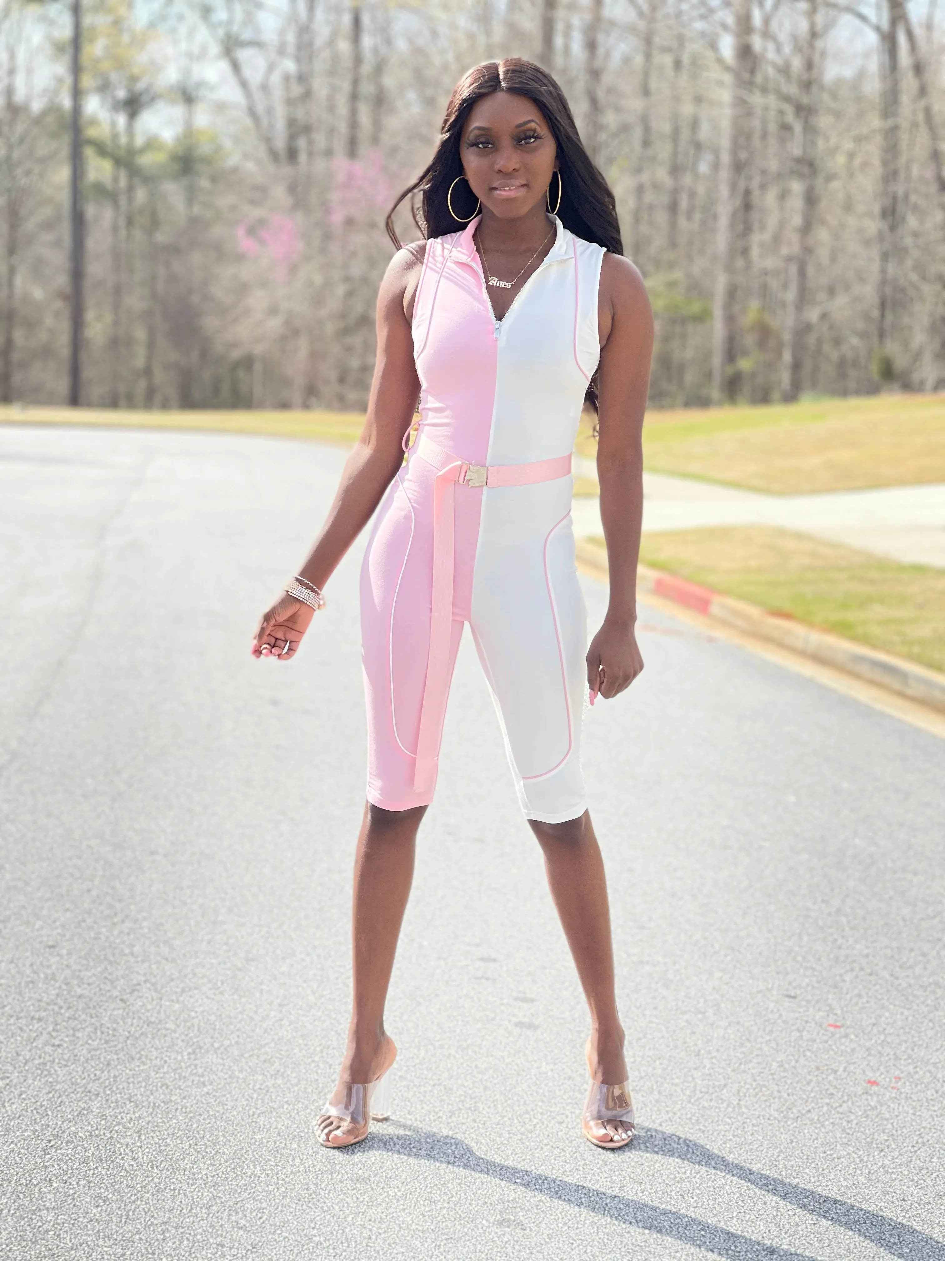 Elara Romper | Pink & White