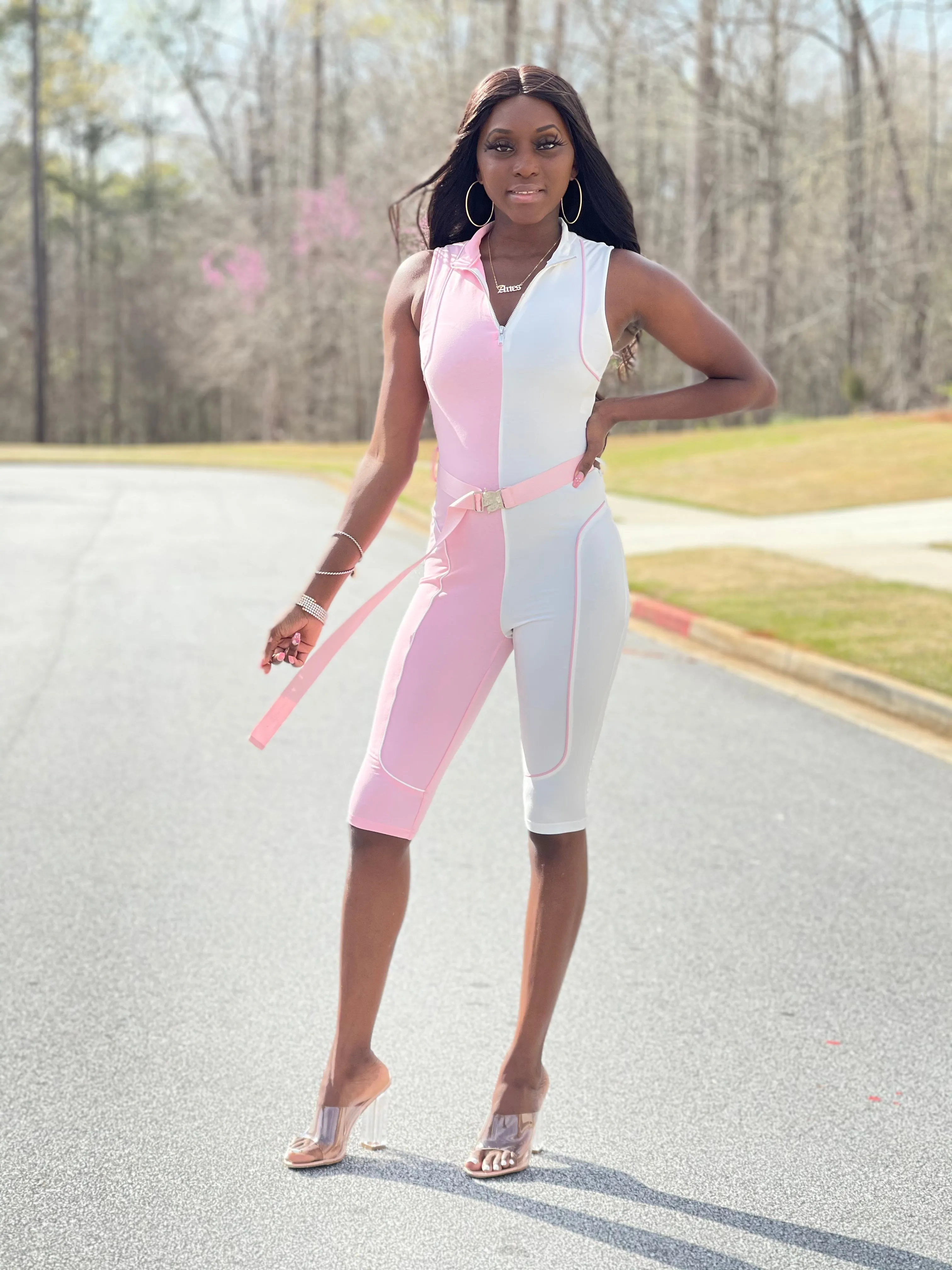 Elara Romper | Pink & White