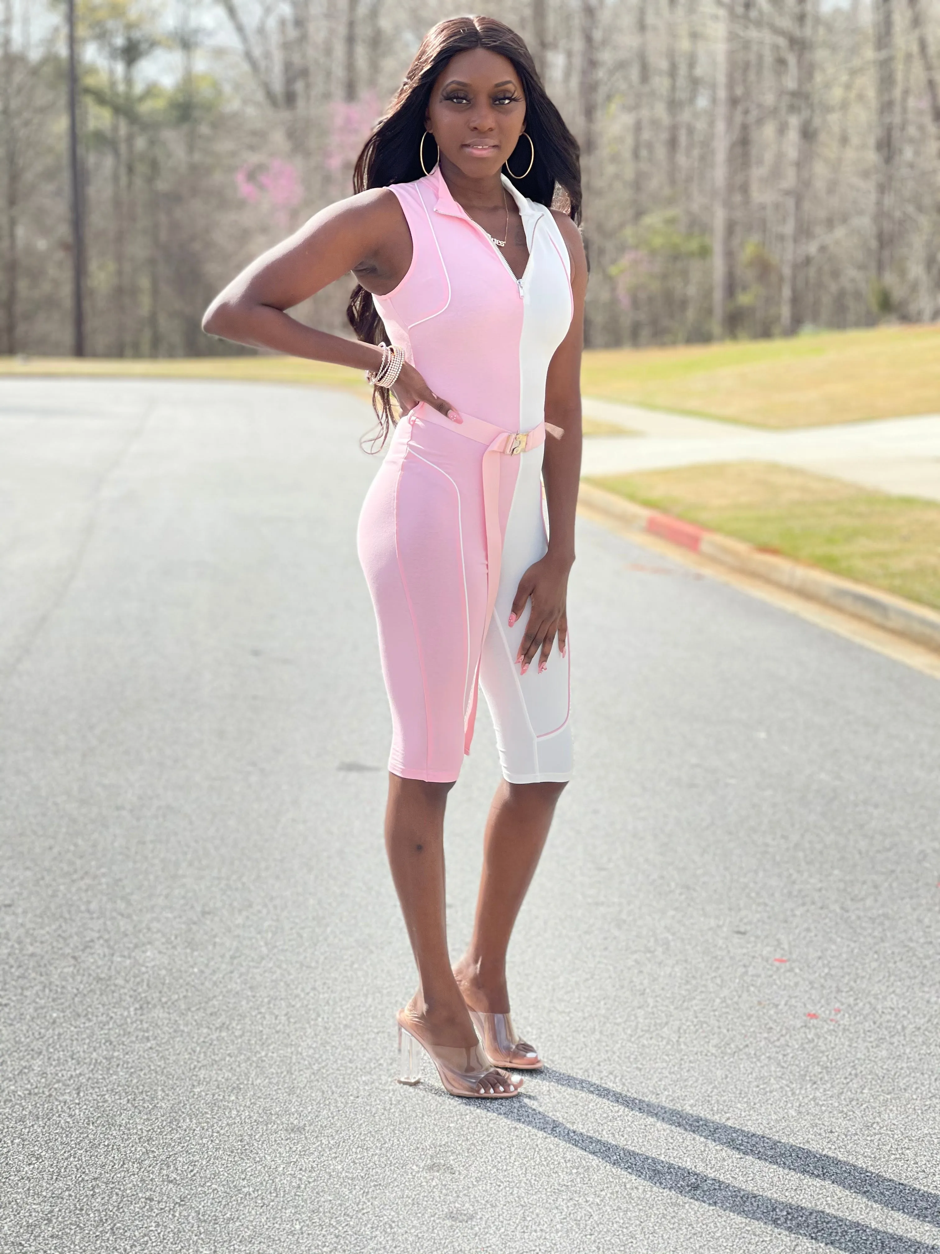 Elara Romper | Pink & White