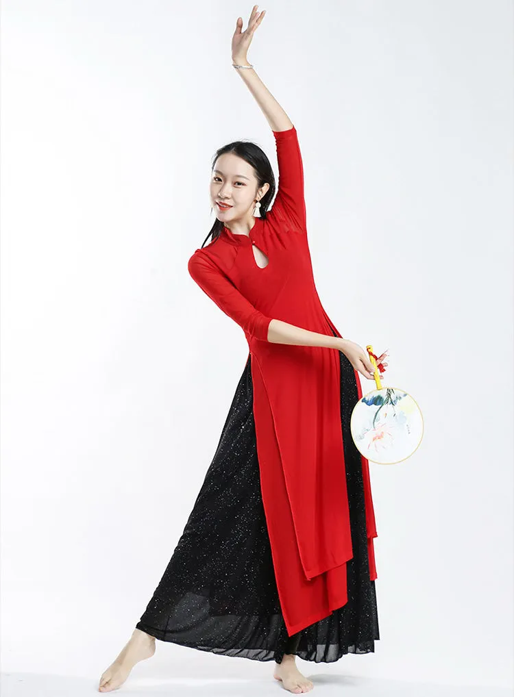 Elegant Chinese Style Yoga Wear Dance Costume with Pant Skirt