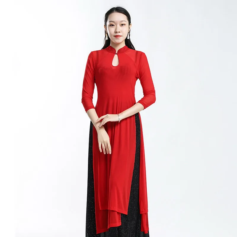 Elegant Chinese Style Yoga Wear Dance Costume with Pant Skirt