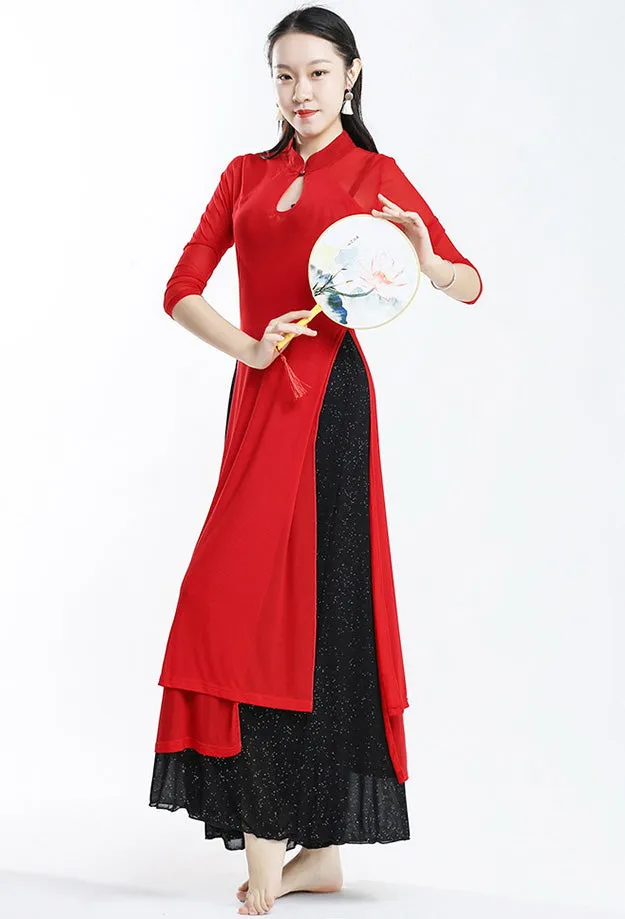 Elegant Chinese Style Yoga Wear Dance Costume with Pant Skirt