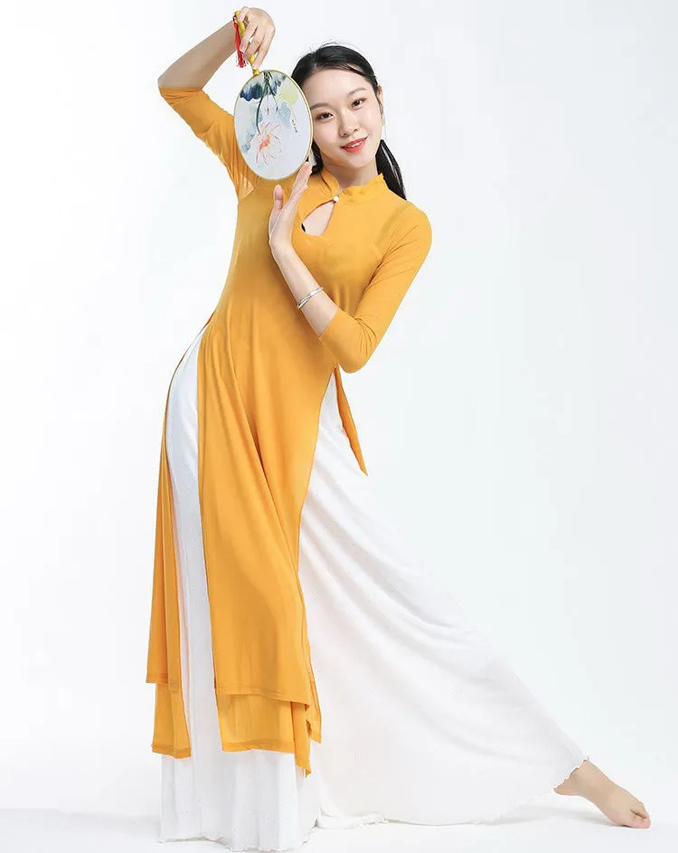 Elegant Chinese Style Yoga Wear Dance Costume with Pant Skirt