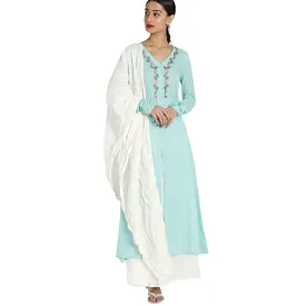 Embroidered A-Line Kurti, Dupatta With Skirt For Women