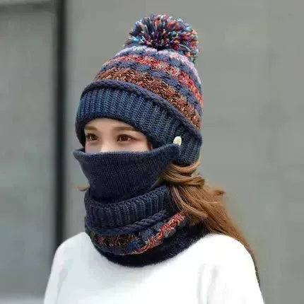 Fall Winter knitted Woolen Balaclava Beanie hat for women