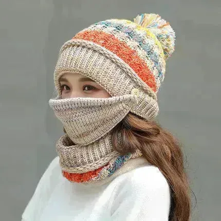 Fall Winter knitted Woolen Balaclava Beanie hat for women