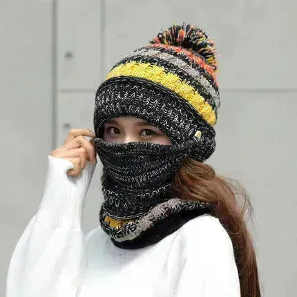 Fall Winter knitted Woolen Balaclava Beanie hat for women