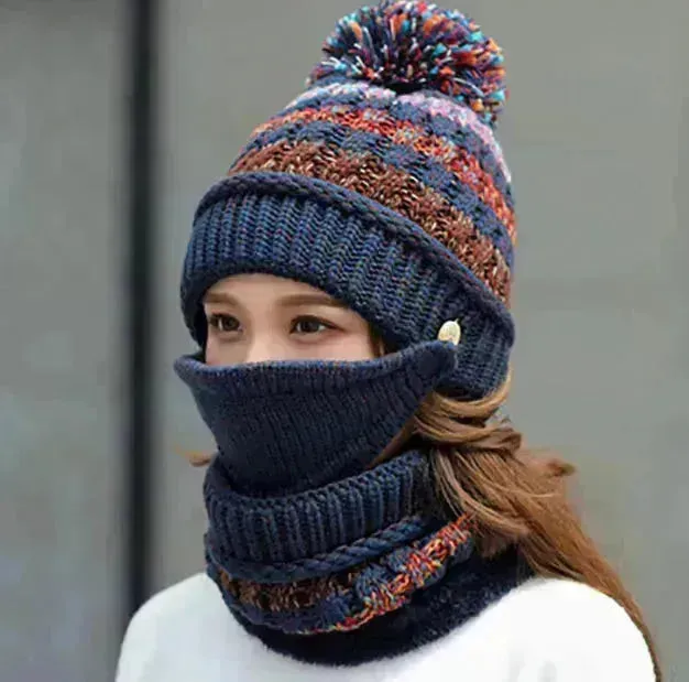 Fall Winter knitted Woolen Balaclava Beanie hat for women