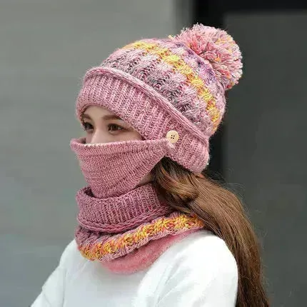 Fall Winter knitted Woolen Balaclava Beanie hat for women