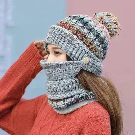 Fall Winter knitted Woolen Balaclava Beanie hat for women