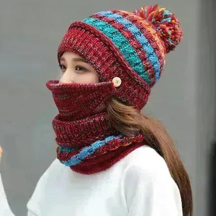 Fall Winter knitted Woolen Balaclava Beanie hat for women