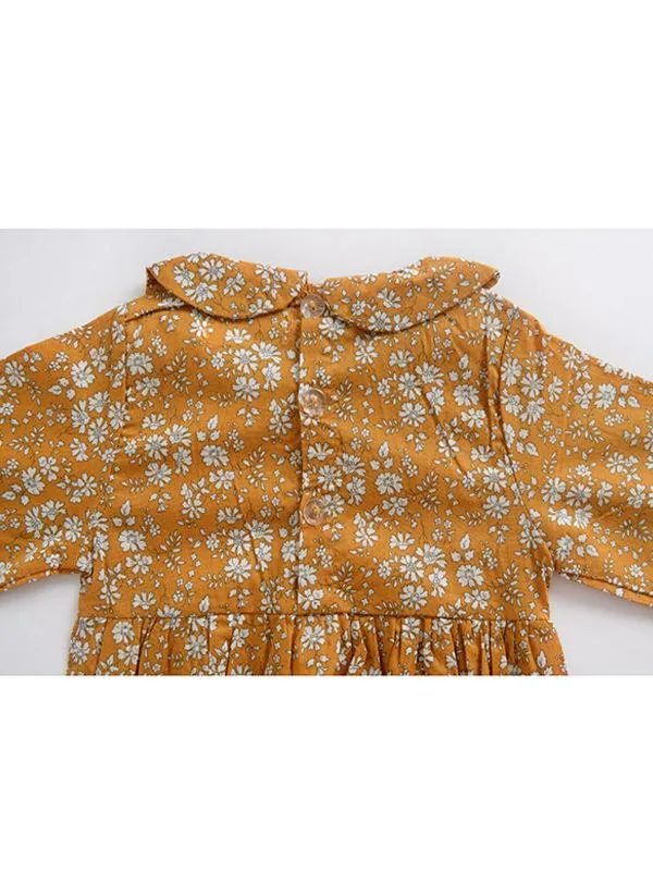 Floral Flat Collar Long Sleeve Infant Baby Rompers