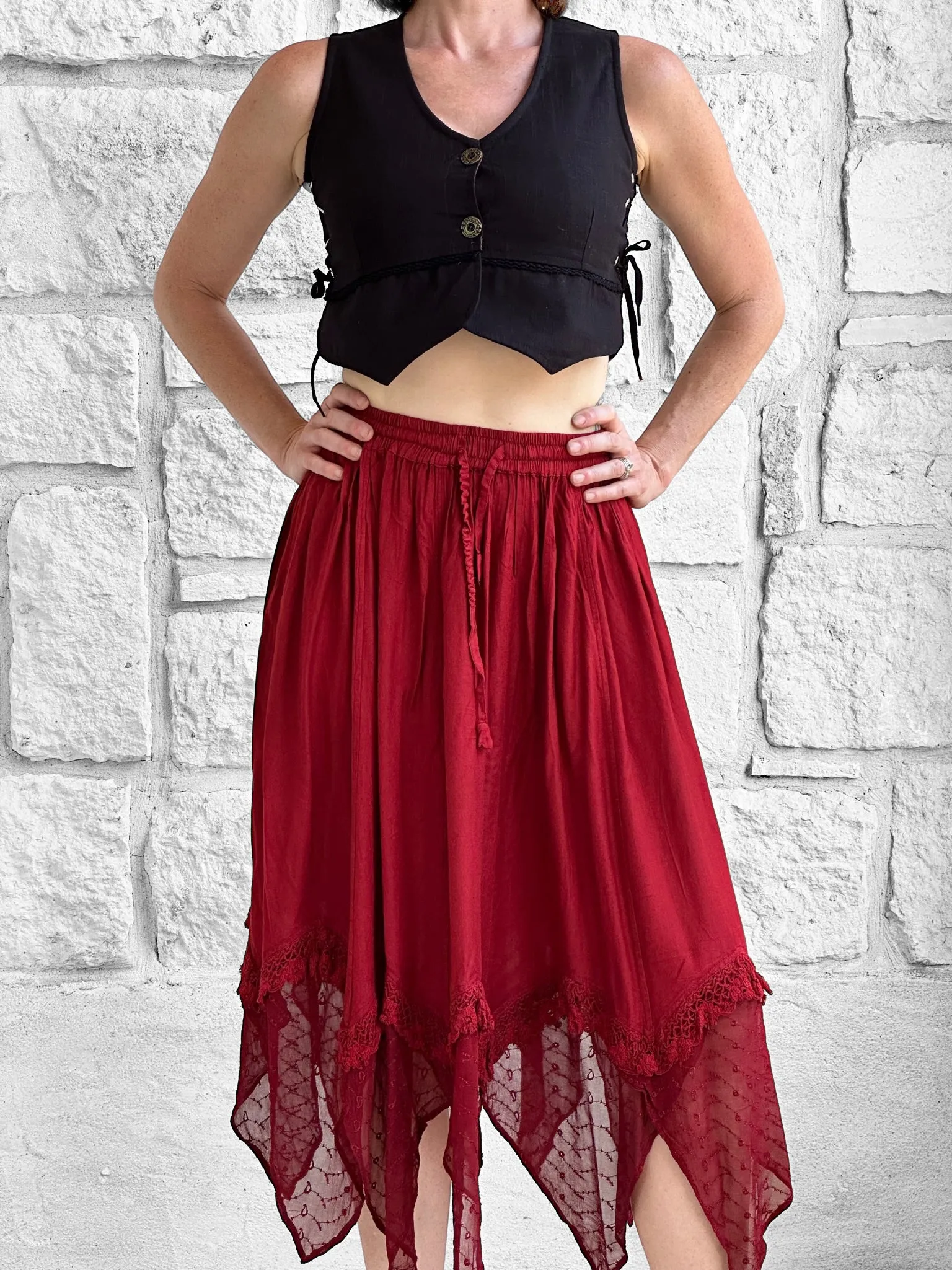 'Folly' Lace Skirt - Red