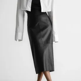 French Fashion Slit Leather Skirt