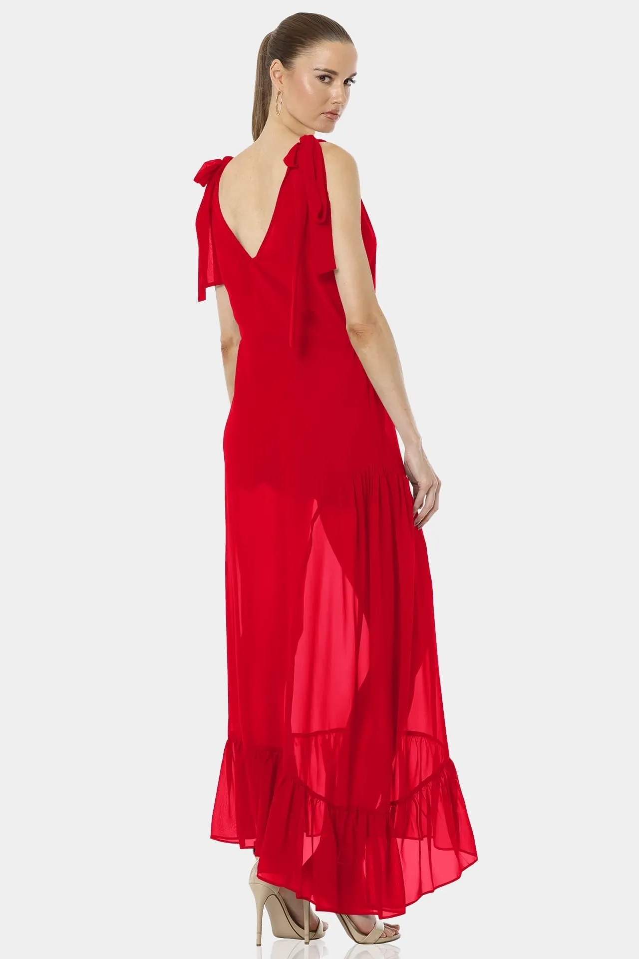 Garden Long Sexy Red See Through Dress With Ruffle Bottom