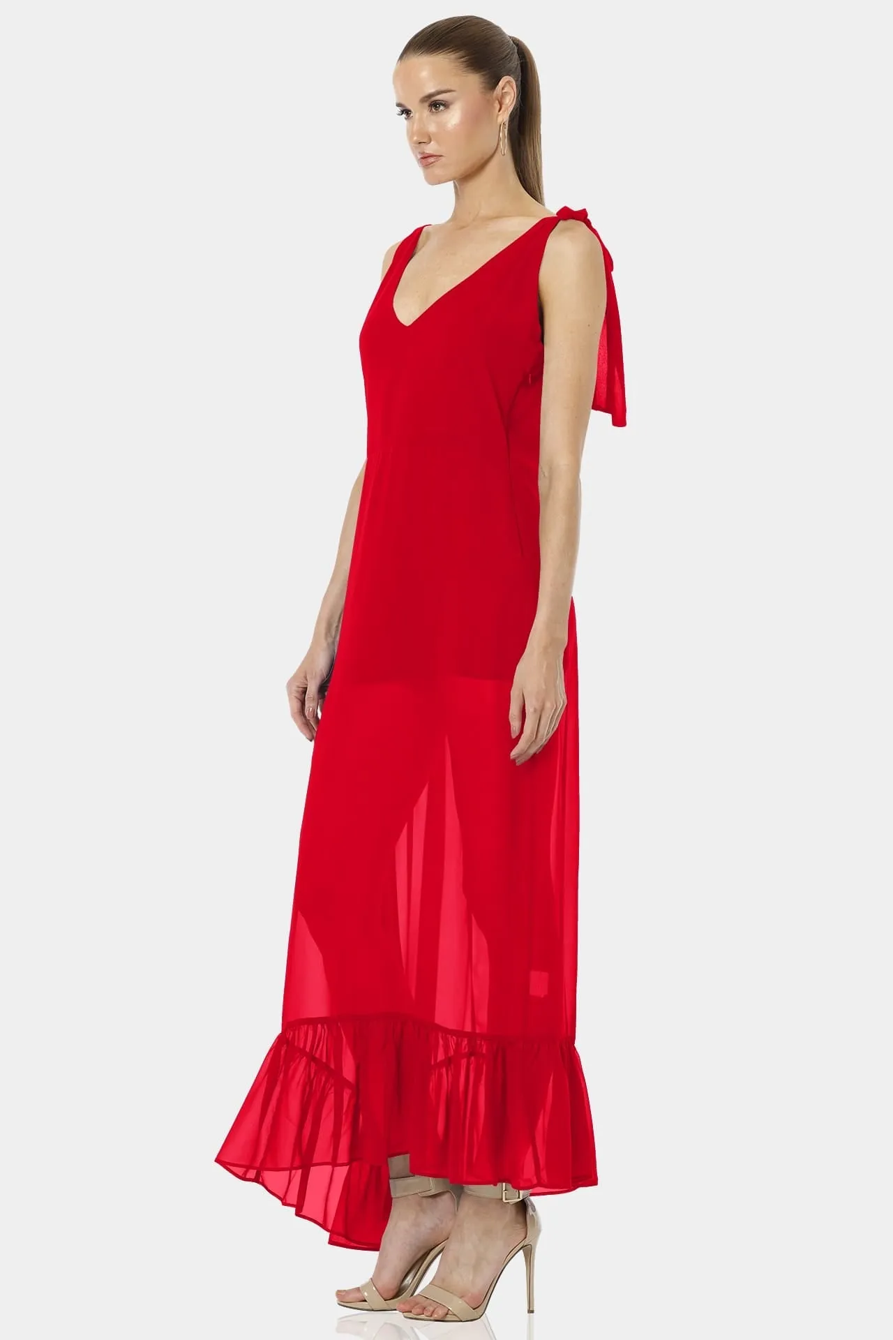 Garden Long Sexy Red See Through Dress With Ruffle Bottom