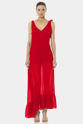 Garden Long Sexy Red See Through Dress With Ruffle Bottom