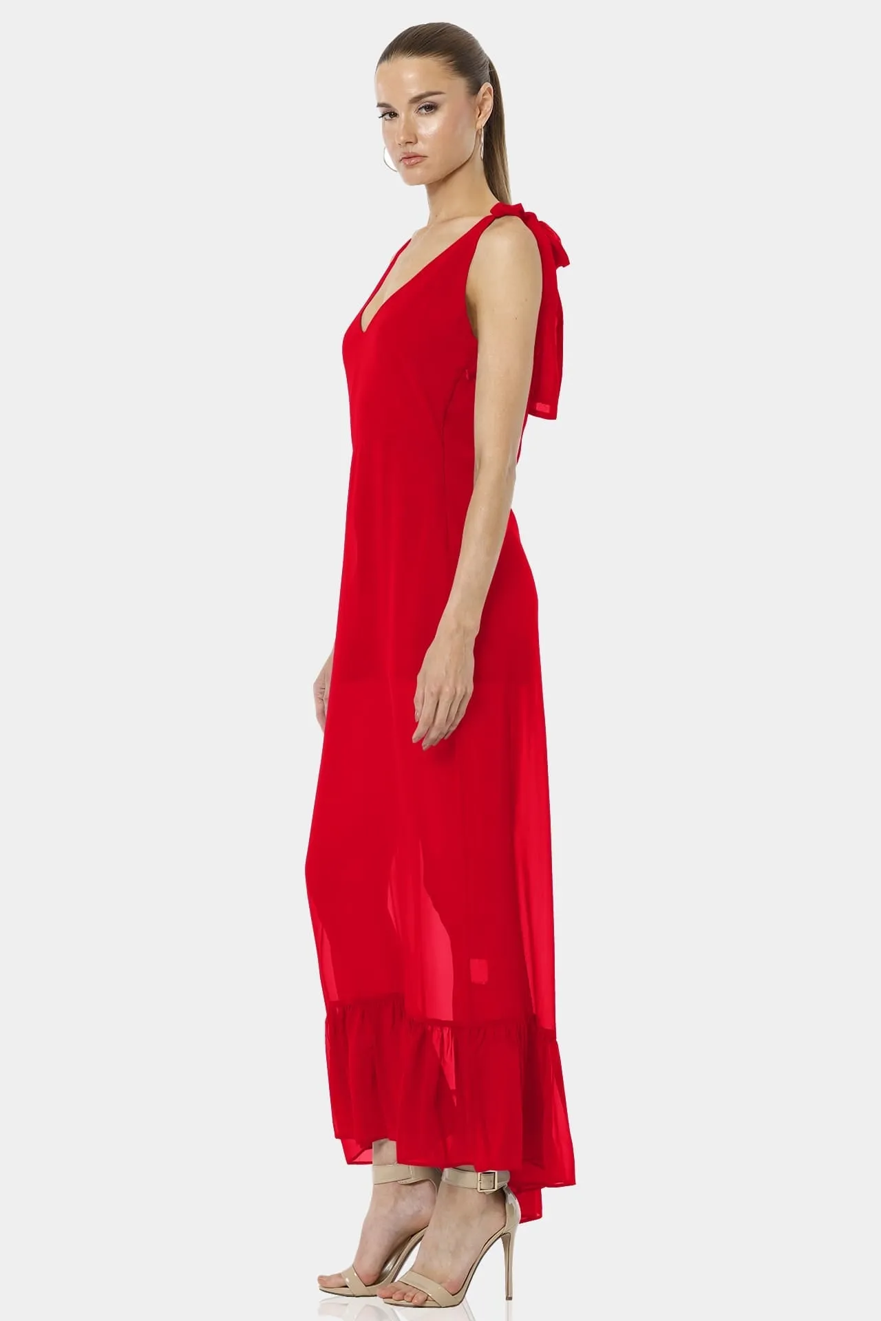 Garden Long Sexy Red See Through Dress With Ruffle Bottom