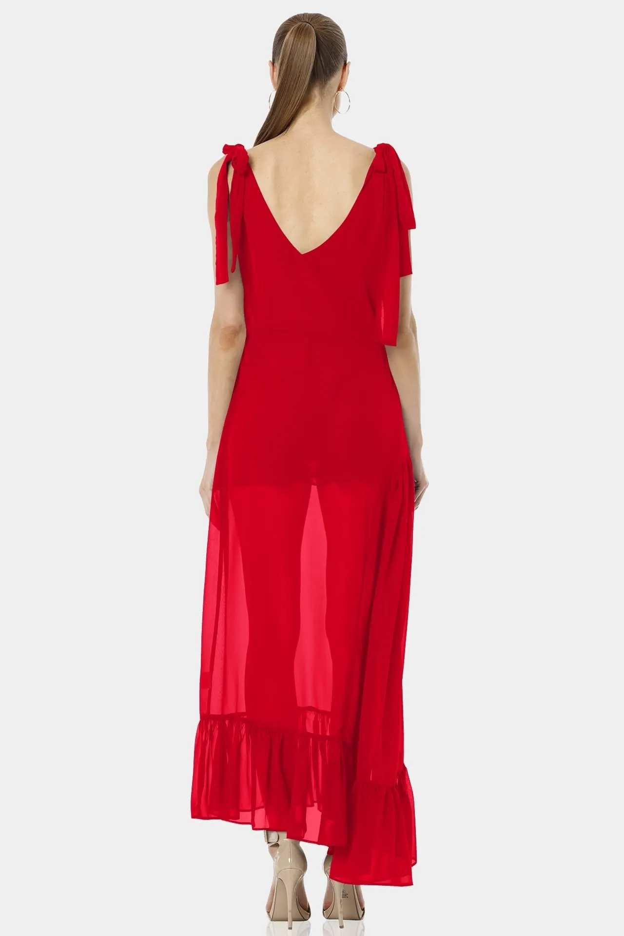 Garden Long Sexy Red See Through Dress With Ruffle Bottom