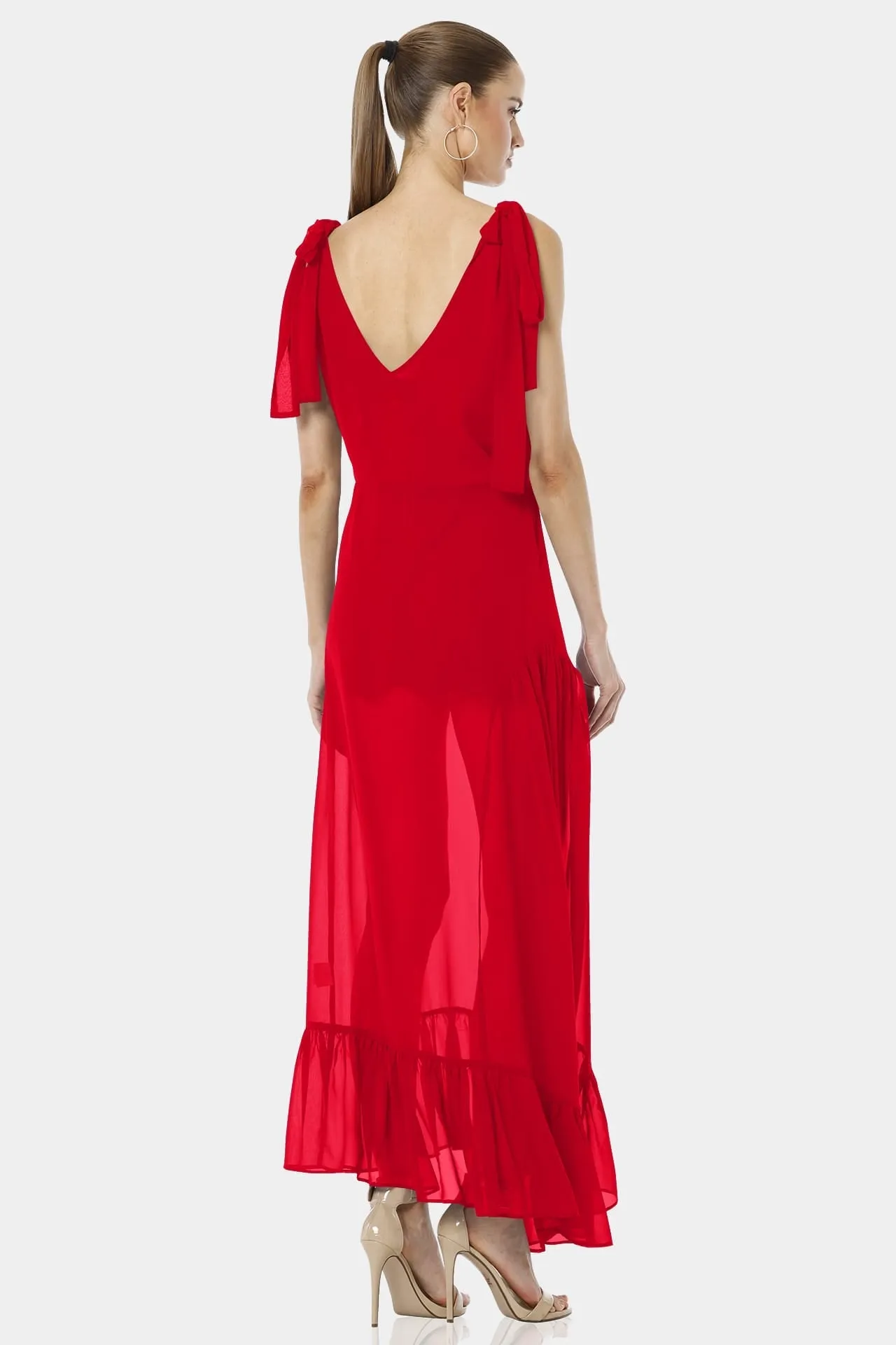 Garden Long Sexy Red See Through Dress With Ruffle Bottom